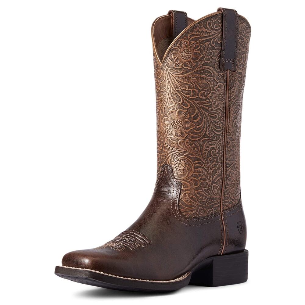 Ariat Womens Round Up Wide Square Toe Western Boot Brown Size 9 Used Cowboy Boot